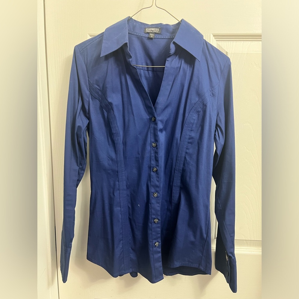 EXPRESS Button up long sleeve: Size:Small Color: Navy Blue Like New